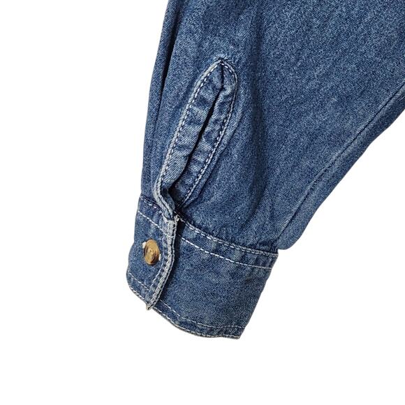 VTG 90S CHRISTMAS SHIRT DENIM EMBROIDERED SNOWMAN VELVET COLLAR GRANDMACORE SZ M - Picture 7 of 9